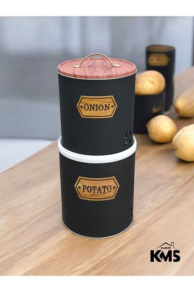 KMS Kumsar Set of 2 Metal Potato Onion Holder Storage Container Patterned