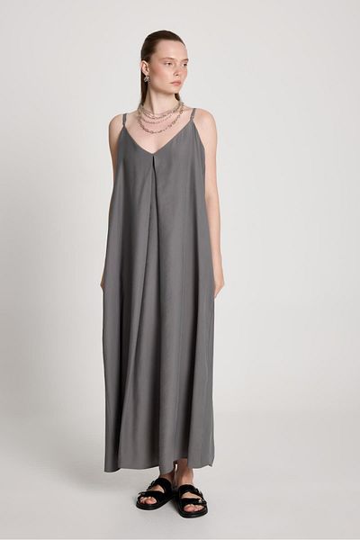 minaaise Γυναικείο Anthracite 100% Modal Strap Loose Cut Μακρύ Φόρεμα 29201