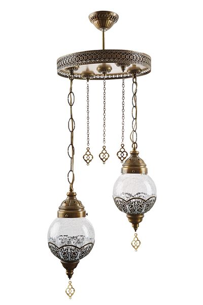 Modavize Dilan Living Room - Antique Retro 2-Piece Glass Metal Pendant Lamp Chandelier for Kitchen and Bedroom