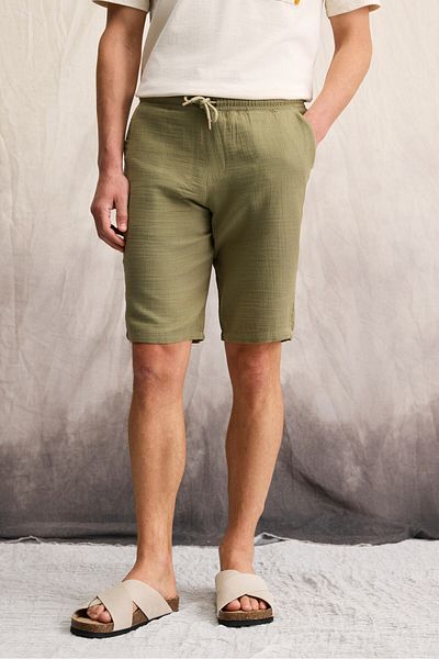 GRIMELANGE Jens Men's 100% Cotton Muslin Fabric Slim Fit Slim Fit Khaki Shorts with Side Pockets