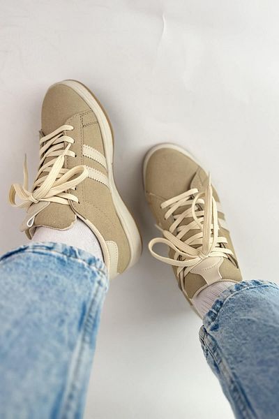 Cappmoda AYK-1019 Pantofi echivalent cu dungi de piele intoarsa bej