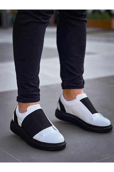 Byshoes Kb-040 Kuback White Skin Black High Sole Elastic Casual Men's Shoes