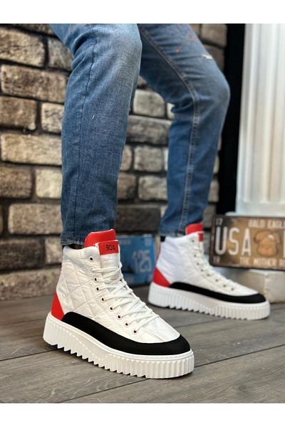 Byshoes BA0811 BOA High Sole White Parachute Fabric Red Skin Detailed Men's Shoes