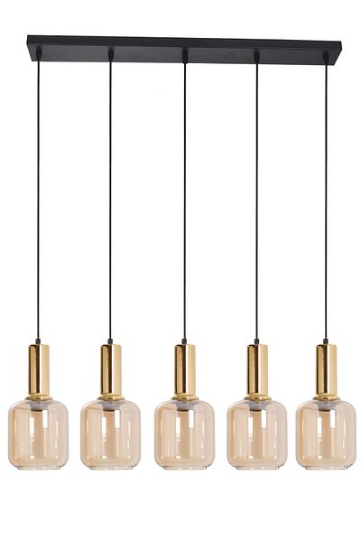 Modavize Tanem Modern Design Living Room Kitchen Cafe Gold Color Honey Glass 5-Piece Chandelier
