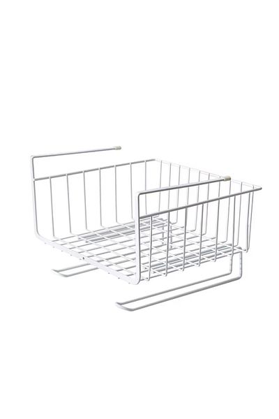MACVI Organizator metalic Macvi® alb suspendat, prindere sub raft, fara gaurire, ideal bucatarie sau baie