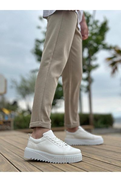Byshoes BA8104 BOA High Sole Patent Leather White Lace-Up Men's Shoes