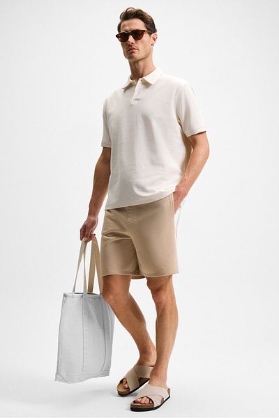 GRIMELANGE Kepa Men's Elastic Waist Relaxed Fit Beige Shorts with Pockets