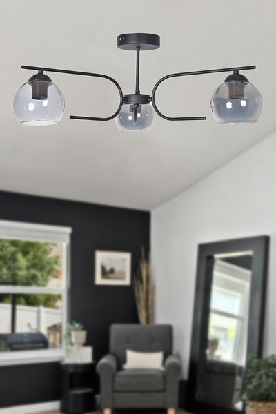 Modavize Aloha Modern Design Living Room Bedroom Kitchen Black Color Smoked Glass 3-Piece Chandelier