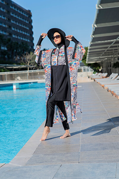 Ruko Maio RUKOMAYO KREM TENGİ DESENLİ ESNEK ŞİFON KUMAŞ KİMONO