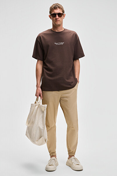 GRIMELANGE Ανδρικό υφαντό μπεζ παντελόνι Jakob με 4 τσέπες, με ελαστικά πόδια