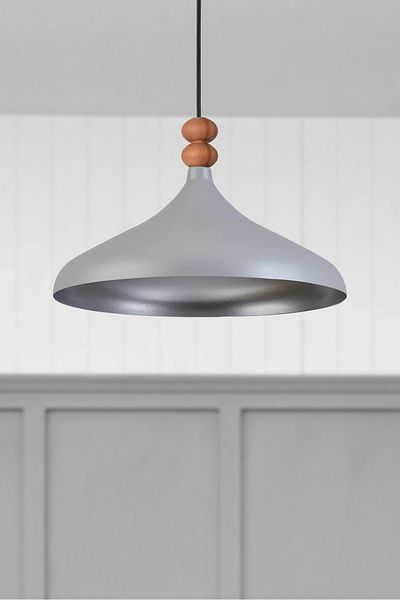 Modavize Nil Modern Design Wooden Detailed Metal Cafe - Kitchen Gray Color Single Chandelier (35 cm)