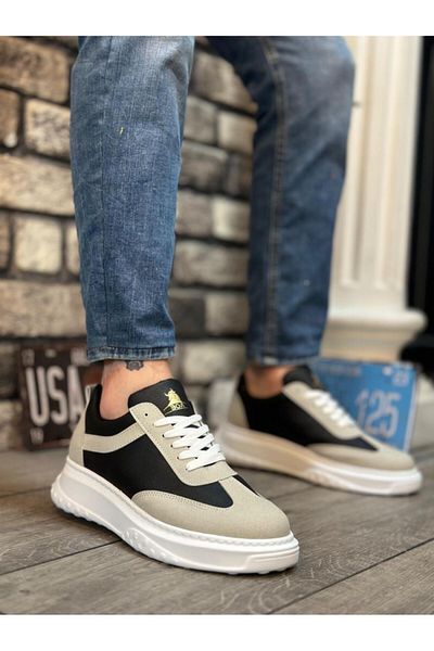 Byshoes BA0327 BOA Thick High Sole Gray Black Lace-Up Sports Men's Shoes