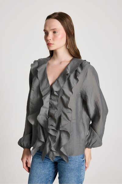 minaaise Esmee Ruffle Μπλούζα Anthracite