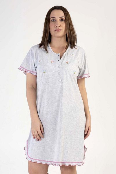 VİENETTA Women's Large Size Short Sleeve Gray Nightgown C2T0N0O203