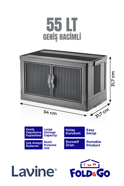obido Fold&go Tekli Portatif Organizer Dolap ”antrasit” Çok Amaçlı Kapaklı Katlanır Istiflenebilir