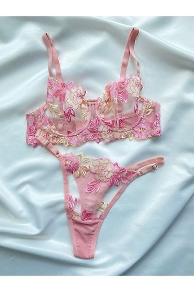ARONA Σετ γυναικείο σουτιέν και εσώρουχα Peridot Model Flower Print Lace Up