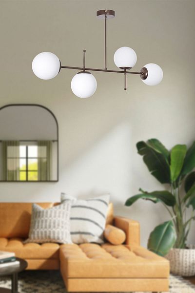 Modavize Feris Modern Design - 4-Piece Chandelier Brown and White Glass Living Room Kitchen Bedroom Set