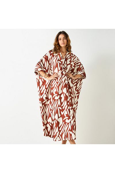 FAV Print Kaftan Dress with V-neck and Three Quarter Sleeves