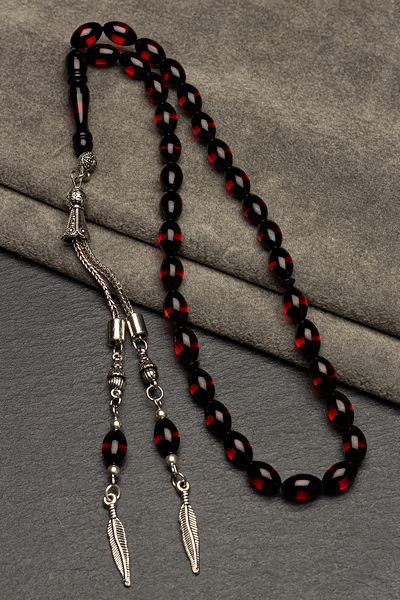 OTTOTESBİH Men's Barley Cut Red Vertical Powder Amber Prayer Beads