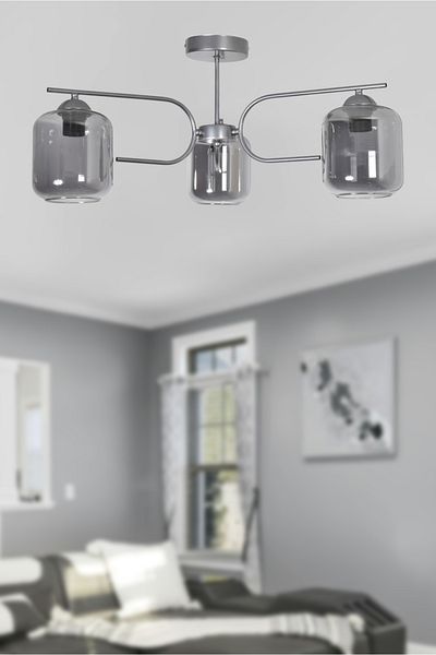 Modavize Aloha Modern Design Living Room Bedroom Kitchen Gray Color Smoked Glass 3-Piece Chandelier