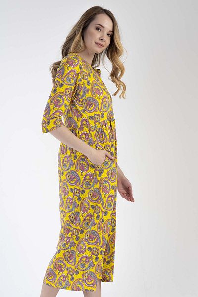 VİENETTA Γυναικείο Κίτρινο Φόρεμα Capri Sleeve 100% ΒΑΜΒΑΚΙ C5T0N0O303