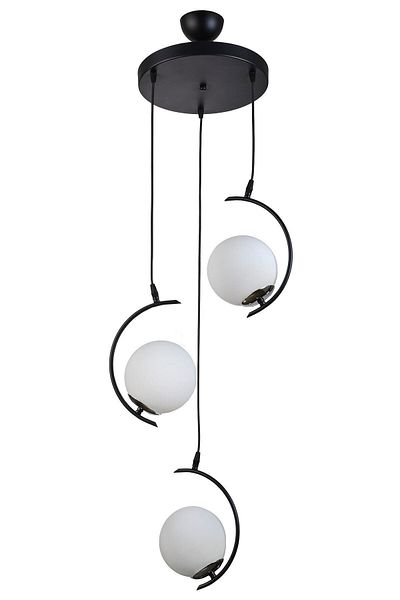 Modavize Juno Modern 3-Piece Chandelier - Black and White Glass for Living Room, Kitchen, Bedroom
