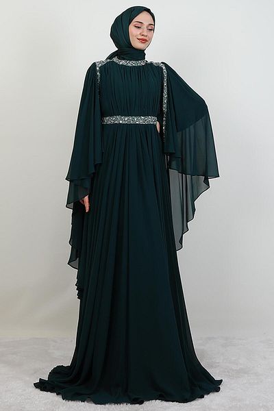 GİYZAMİLA Βραδινό φόρεμα Tutku Chiffon Emerald