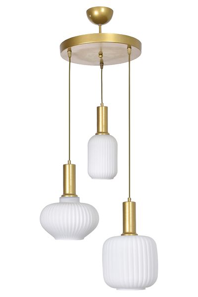 Modavize Taksim Modern Design Cafe - Kitchen - Living Room - Living Room Colorful Glass 3-Piece Chandelier