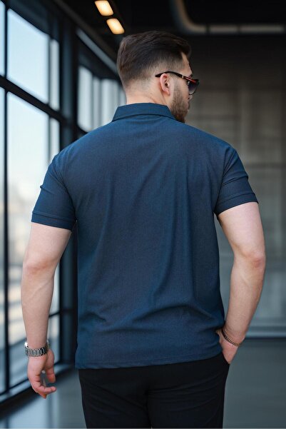 Valiberta Ανδρικό μπλουζάκι με λαιμόκοψη με μισό φερμουάρ Lycra - Navy Blue