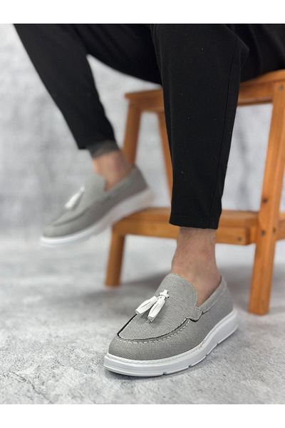 Byshoes Ba0005 Laceless High Sole Classic Linen Smoked Tassel Men's Shoes