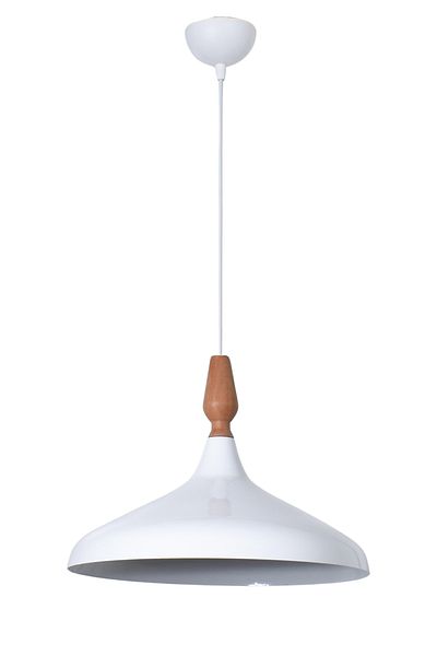 Modavize Nil Modern Design Wooden Detailed Metal Cafe - Kitchen White Color Single Chandelier (35 cm)