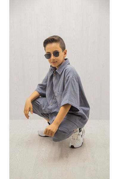 HN HNT TEKSTİL 100% Cotton Muslin Summer Set for Boy - Shirt and Shorts Set