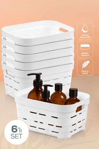 Vienev 6-Piece 3.8 Liter Perforated Storage Box White