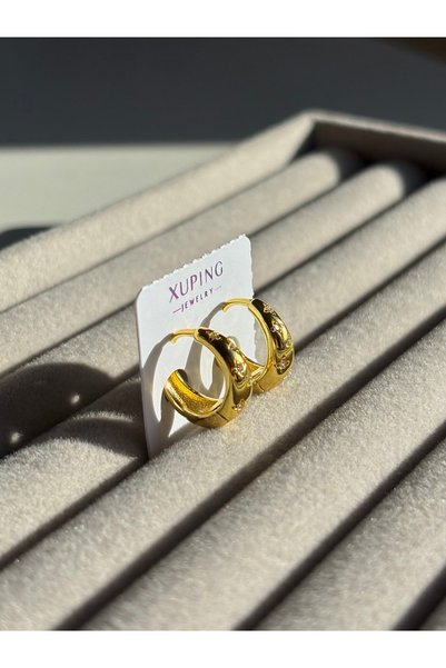 ETERNAL SUNSHINE Xuping Steel Earrings Sole Gold Gold Color Stone Detailed Steel Hoop Earrings |   Stylish and Modern Women's Earrings Es