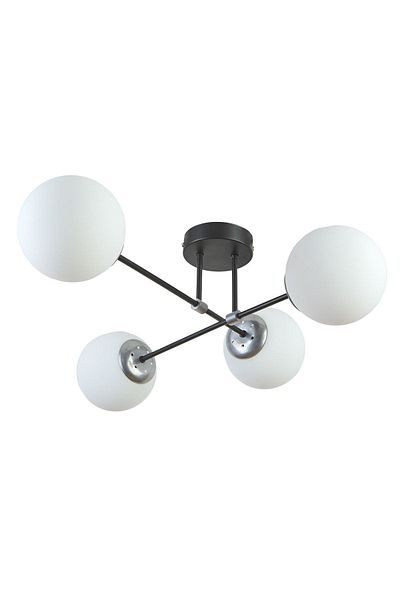 Modavize Marry Modern 4-Piece Chandelier - for Cafe, Kitchen, Living Room, Black Color, Silver Detailed, White Glass