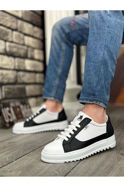 Byshoes BA0323 BOA Thick Serrated High Sole White Black Lace-Up Sports Men's Shoes