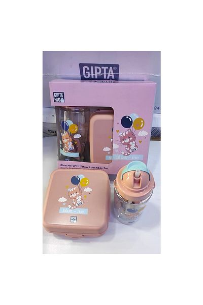 Gıpta Blue-Me Tritan Water Bottle with Straw + Patterned Nutrition Bowl Set