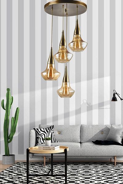 Modavize Fora Living Room - Bedroom Quadruple Chandelier - Modern Retro Antique Case with Honey Glass