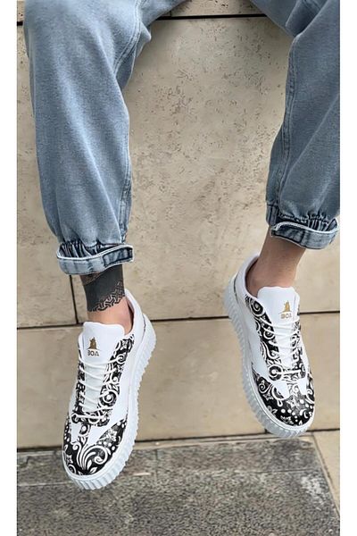 Byshoes BA0802 BOA Gothic Patterned White High Sole Men's Casual Shoes