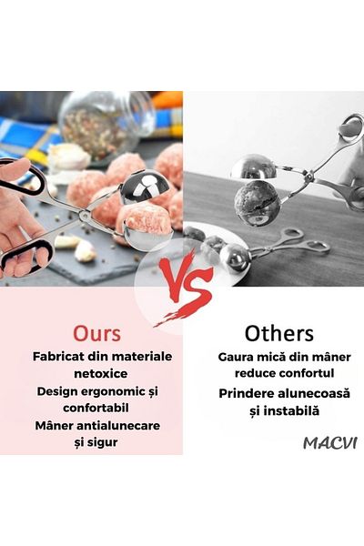 MACVI Cleste inox pentru formare bile Macvi® pentru chiftelute, legume sau deserturi, manere ergonomice