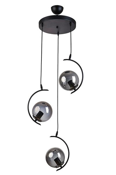 Modavize Juno Modern Design - 3-Piece Black and Smoked Glass Chandelier Set for Living Room, Kitchen and Bedroom
