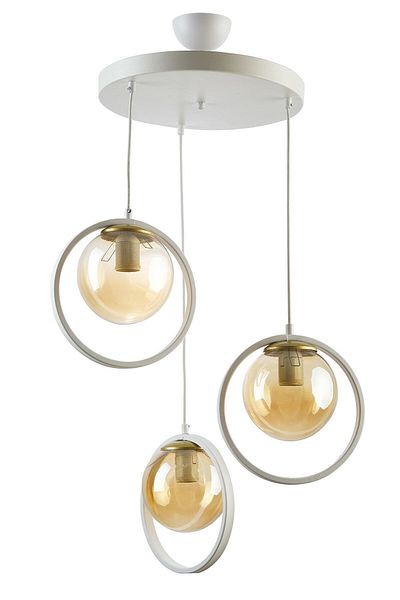 Modavize Nina Modern Living Room - Closed Glass Triple Chandelier with Metal Ring - Kitchen and Bedroom