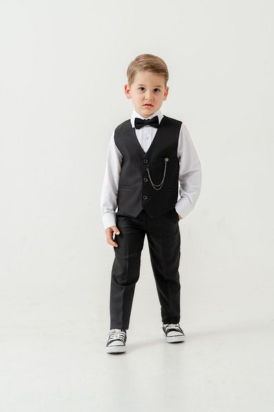 Pina Kids Boys Slim Fit Suit with Vest – 4 Pieces (Vest, Pants, Shirt, Bowtie) Te.7026