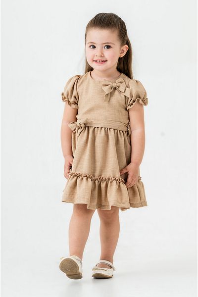 Titimixkids Ленена рокля за момиче с папионка и колан