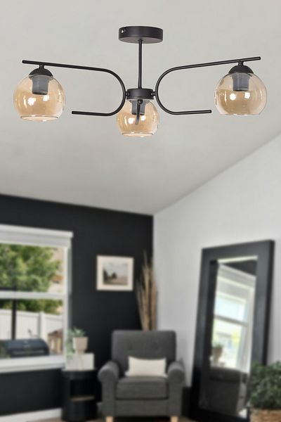 Modavize Aloha Modern Design Living Room Bedroom Kitchen Black Color Honey Glass 3-Piece Chandelier