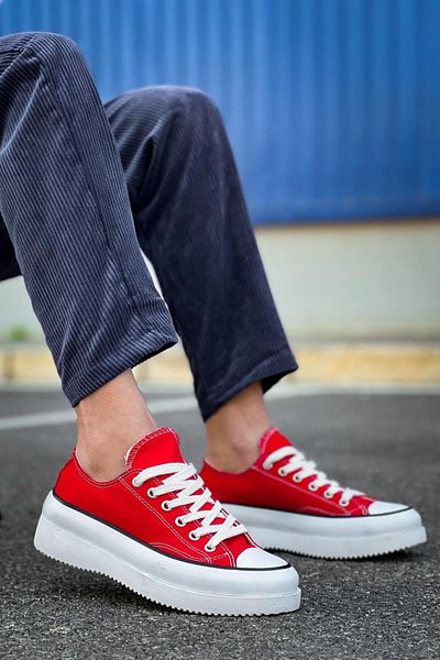 Byshoes Kb-Cx-3 Kuback Short Red Linen White High Sole Sneakers