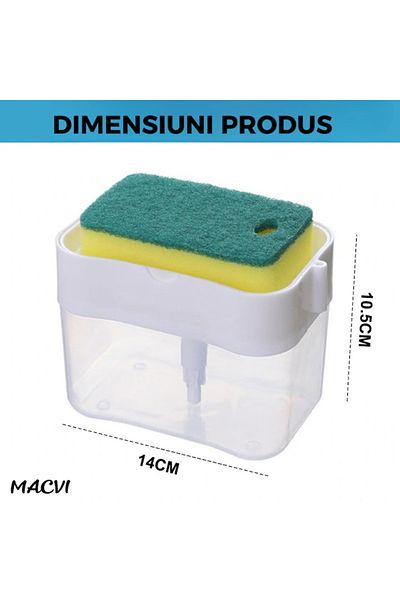 MACVI Dispenser detergent Macvi® 380 ml, suport burete, actionare prin apasare, economisire detergent