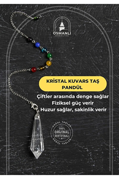 OSMANLI DOĞAL TAŞ Sertifikalı Kristal Kuvars Pandül  Bijuteri Kolye