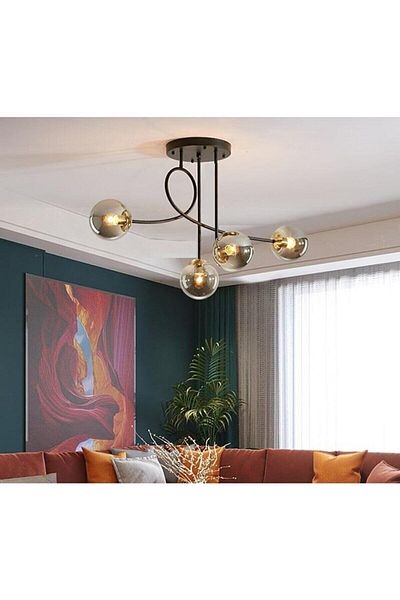 Modavize تصميم مخصص من Jade مكون من 4 قطع - ثريا سوداء حديثة مع زجاج مدخن لغرفة المعيشة والمطبخ وغرفة النوم