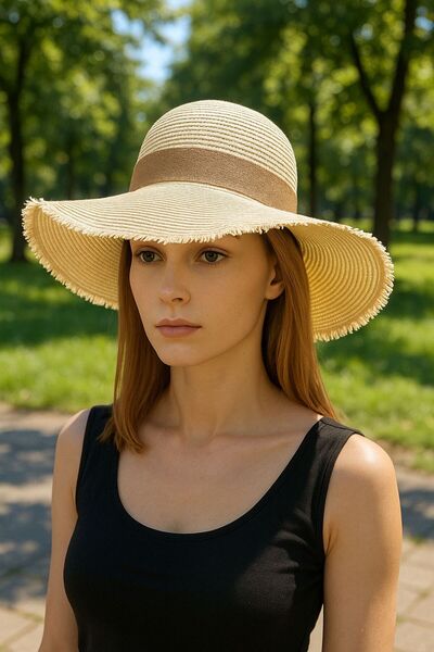 LAGRANZE Pălărie de vară pentru femei cu margine largă, cu centură de paie, p...